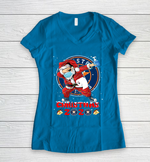 Houston Astros Funny Santa Claus Dabbing Christmas 2020 MLB Women's V-Neck T-Shirt 5