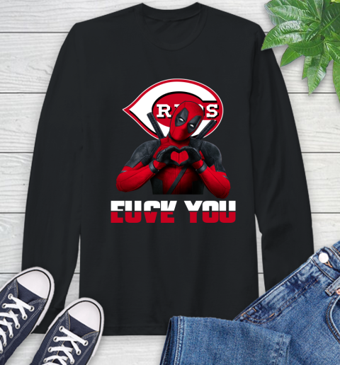 MLB Cincinnati Reds Deadpool Love You Fuck You Baseball Sports Long Sleeve T-Shirt