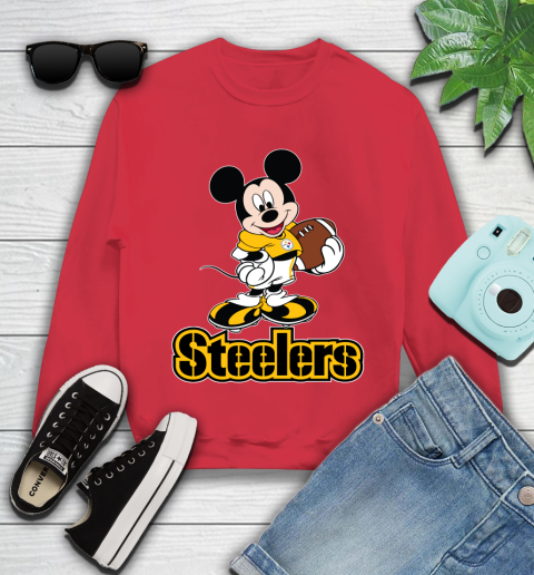 NFL Football Pittsburgh Steelers Cheerful Mickey Mouse Shirt Youth Sweatshirt 8