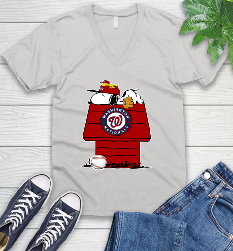 MLB Washington Nationals Snoopy Woodstock The Peanuts Movie Baseball T Shirt_000 V-Neck T-Shirt