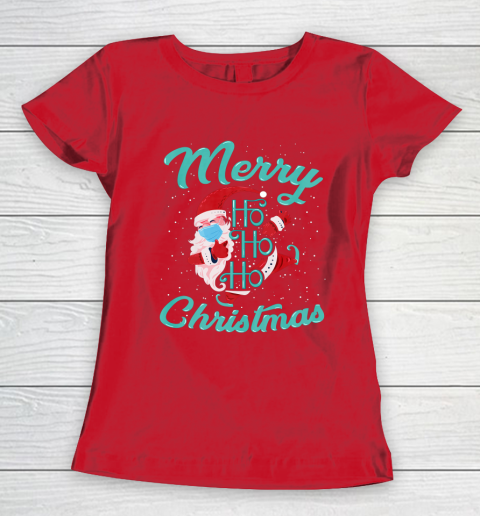 Merry Christmas Ho Ho Ho Santa Claus Wearing A Face Mask Women's T-Shirt 9