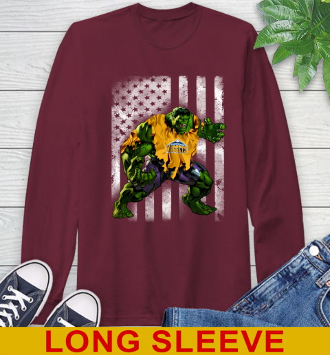 Denver Nuggets Hulk Marvel Avengers NBA Basketball American Flag Long Sleeve T-Shirt 7