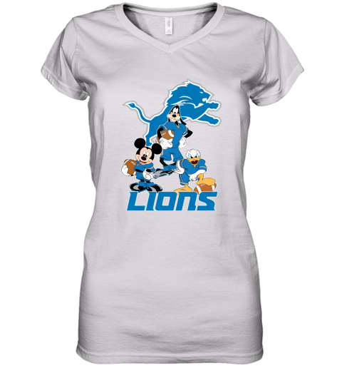 Mickey Donald Goofy The Three Detroit Lions Football Women's V-Neck T-Shirt