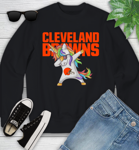 Cleveland Browns NFL Football Funny Unicorn Dabbing Sports Youth Sweatshirt 2