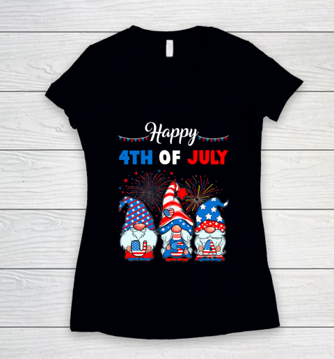 4th Of July Gnomes Happy 4th Of July Fireworks Patriotic USA Women s V Neck T Shirt