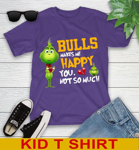 NBA Chicago Bulls Makes Me Happy You Not So Much Grinch Basketball Sports Youth T-Shirt 3