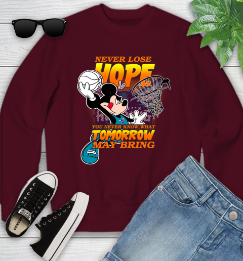 Charlotte Hornets NBA Basketball Mickey Disney Never Lose Hope Youth Sweatshirt 4