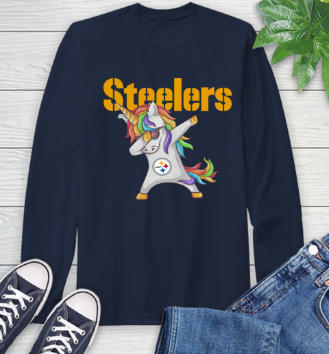 Pittsburgh Steelers NFL Football Funny Unicorn Dabbing Sports Long Sleeve T-Shirt 4