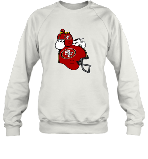 uqzd snoopy and woodstock resting on san francisco 49ers helmet sweatshirt 35 front white
