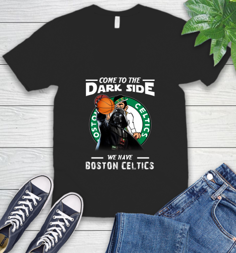 NBA Come To The Dark Side We Have Boston Celtics Star Wars Darth Vader Basketball V-Neck T-Shirt