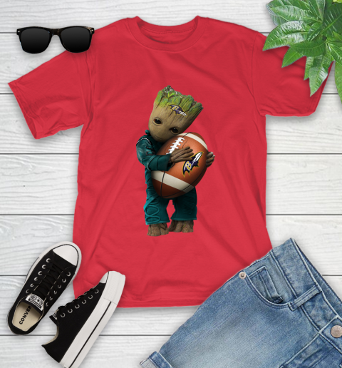NFL Groot Guardians Of The Galaxy Football Sports Baltimore Ravens Youth T-Shirt - Image 11