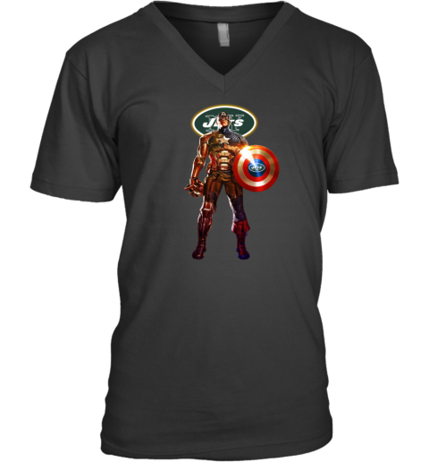 NFL Captain America New York Jets V-Neck T-Shirt
