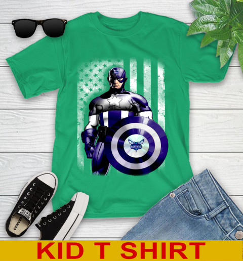 Charlotte Hornets NBA Basketball Captain America Marvel Avengers American Flag Shirt Youth T-Shirt 7
