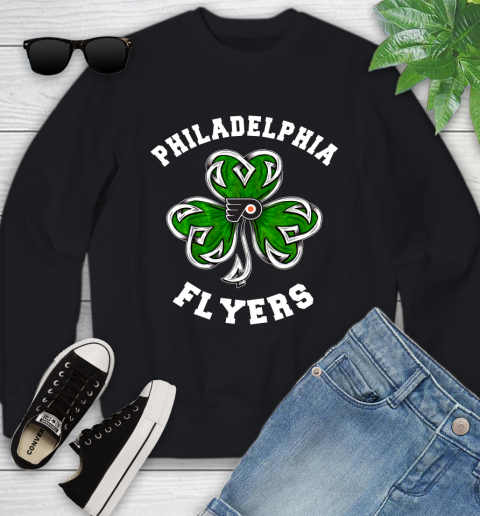 NHL Philadelphia Flyers Three Leaf Clover St Patrick's Day Hockey Sports Youth Sweatshirt