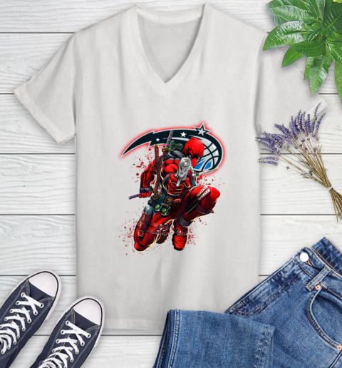 NBA Deadpool Marvel Comics Sports Basketball Orlando Magic Women's V-Neck T-Shirt