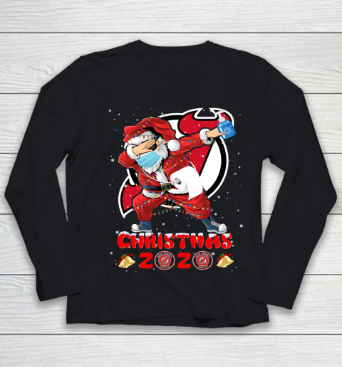 New Jersey Devils Funny Santa Claus Dabbing Christmas 2020 NHL Youth Long Sleeve