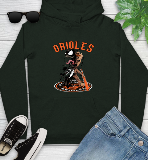MLB Baltimore Orioles Baseball Venom Groot Guardians Of The Galaxy Youth Hoodie 13