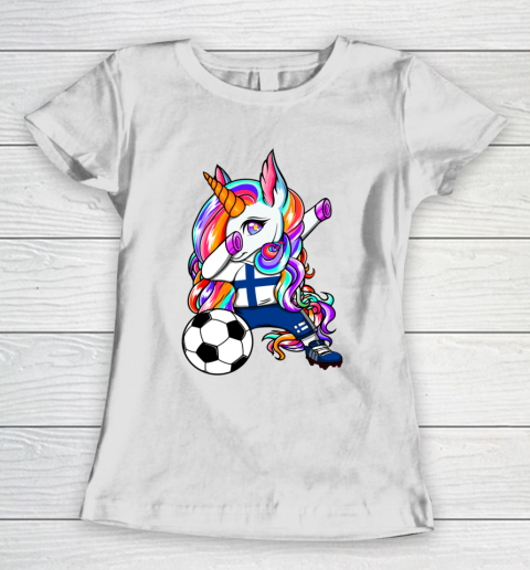 Dabbing Unicorn Finland Soccer Fans Jersey Finnish Football Women's T-Shirt
