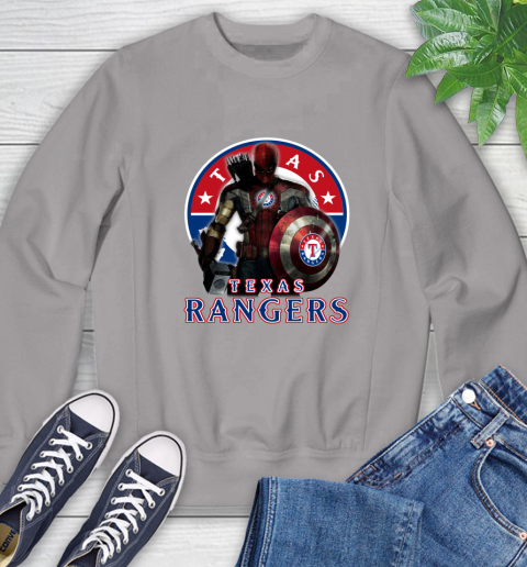 MLB Captain America Thor Spider Man Hawkeye Avengers Endgame Baseball Texas Rangers Sweatshirt 5