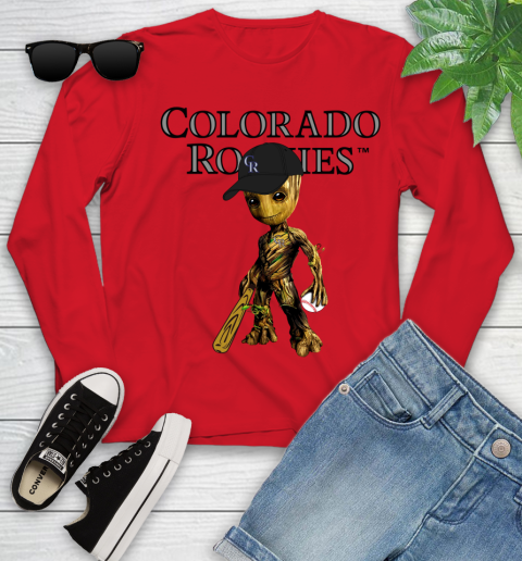 MLB Colorado Rockies Groot Guardians Of The Galaxy Baseball Youth Long Sleeve 11