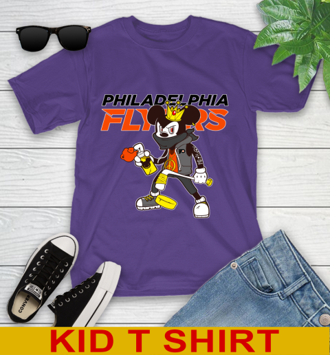 Philadelphia Flyers NHL Hockey Mickey Peace Sign Sports Youth T-Shirt 4