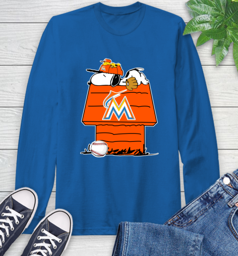 MLB Miami Marlins Snoopy Woodstock The Peanuts Movie Baseball T Shirt Long Sleeve T-Shirt 9