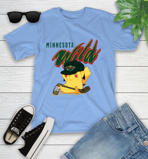 NHL Pikachu Hockey Sports Minnesota Wild Youth T-Shirt 11