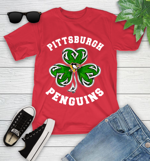 NHL Pittsburgh Penguins Three Leaf Clover St Patrick's Day Hockey Sports Youth T-Shirt 13
