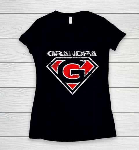Grandpa Funny Gift Apparel  Grandpa Superhero Funny Gift Fathers Day Women's V-Neck T-Shirt