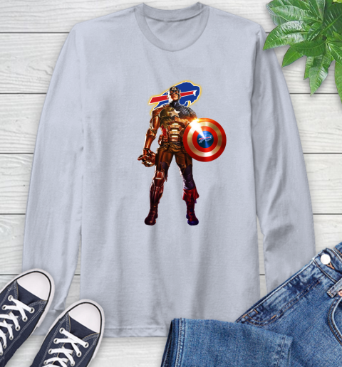 NFL Captain America Marvel Avengers Endgame Football Sports Buffalo Bills Long Sleeve T-Shirt 6