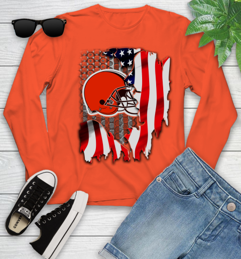Cleveland Browns NFL Football American Flag Youth Long Sleeve 3