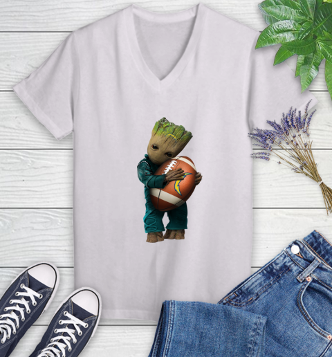NFL Groot Guardians Of The Galaxy Football Sports Los Angeles Chargers Women's V-Neck T-Shirt