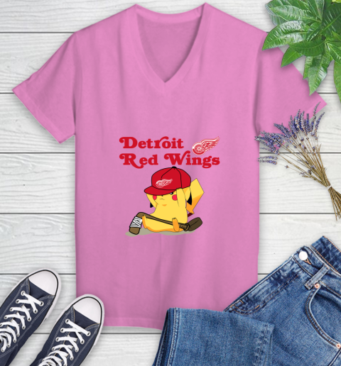NHL Pikachu Hockey Sports Detroit Red Wings Women's V-Neck T-Shirt 14