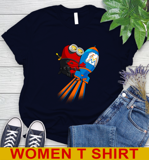 MLB Baseball Miami Marlins Deadpool Minion Marvel Shirt Women's T-Shirt 2