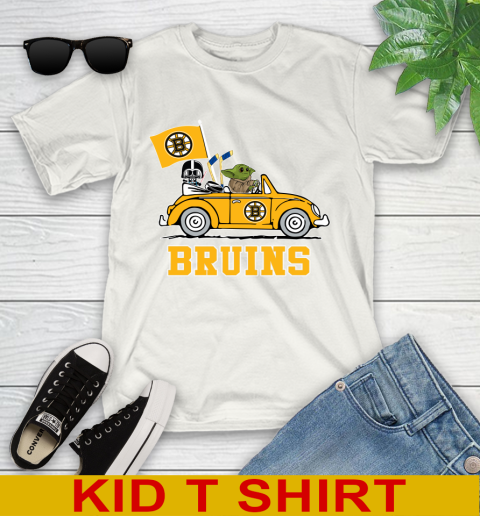 NHL Hockey Boston Bruins Darth Vader Baby Yoda Driving Star Wars Shirt Youth T-Shirt