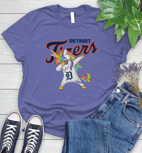 Detroit Tigers MLB Baseball Funny Unicorn Dabbing Sports Women's T-Shirt 11