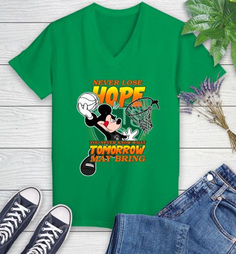 Brooklyn Nets NBA Basketball Mickey Disney Never Lose Hope Women's V-Neck T-Shirt 5