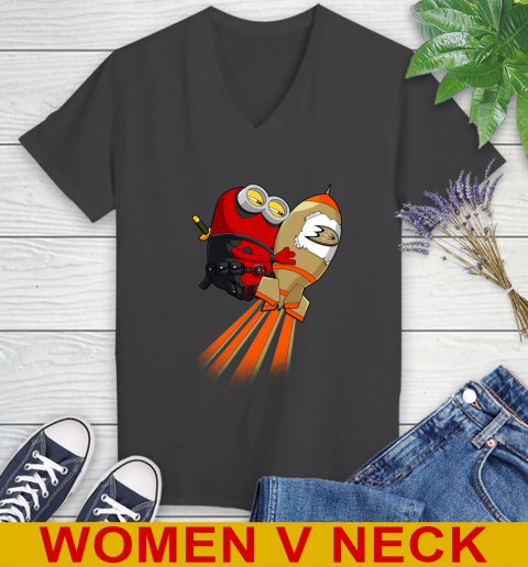 NHL Hockey Anaheim Ducks Deadpool Minion Marvel Shirt Women's V-Neck T-Shirt 8