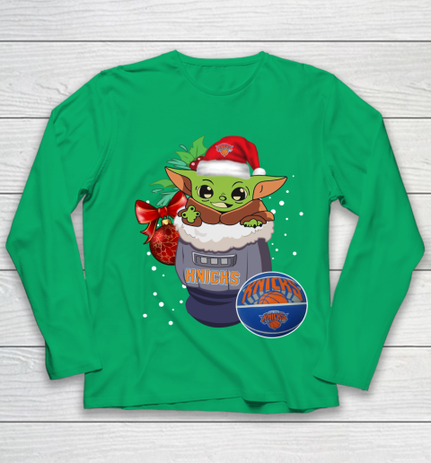New York Knicks Christmas Baby Yoda Star Wars Funny Happy NBA Youth Long Sleeve 6