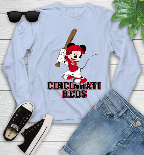 MLB Baseball Cincinnati Reds Cheerful Mickey Mouse Shirt Youth Long Sleeve 9