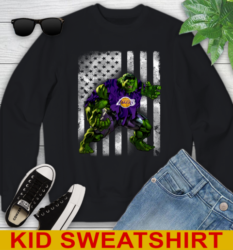 Los Angeles Lakers Hulk Marvel Avengers NBA Basketball American Flag Youth Sweatshirt