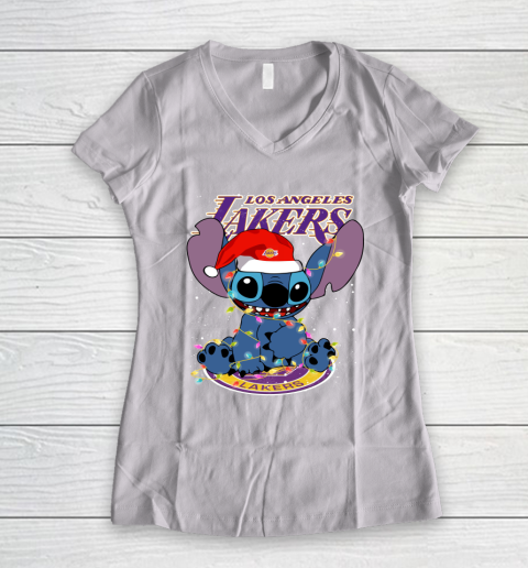 Los Angeles Lakers NBA noel stitch Basketball Christmas Women's V-Neck T-Shirt