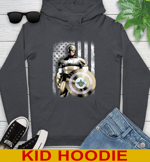 New Orleans Saints NFL Football Captain America Marvel Avengers American Flag Shirt Youth Hoodie 9