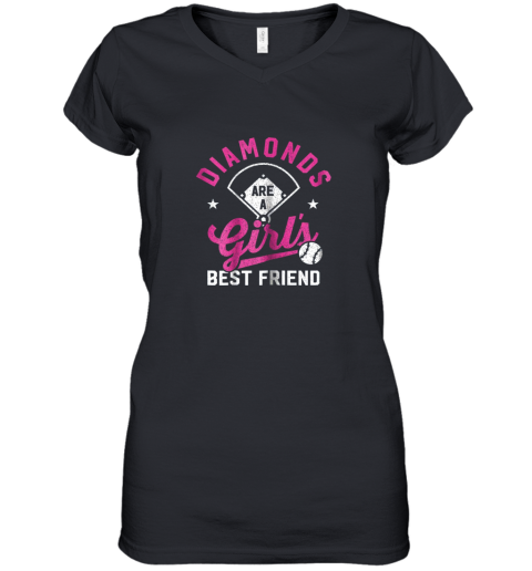 Diamonds Are A Girls Best Friend Baseball Softball Women's V-Neck T-Shirt