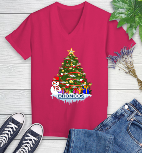 Denver Broncos Merry Christmas NFL Football Sports Women's V-Neck T-Shirt 9