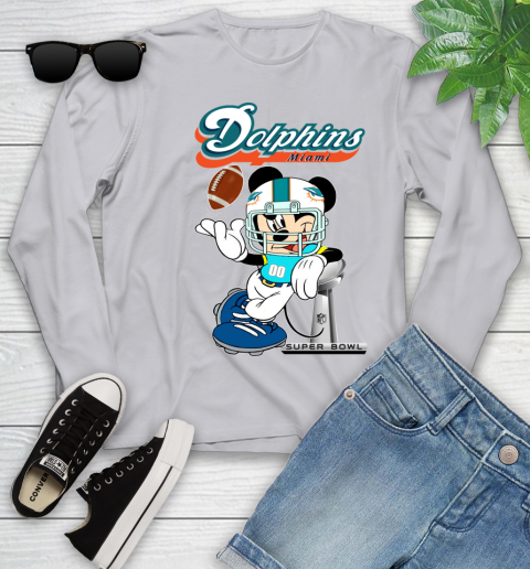NFL Miami Dolphins Mickey Mouse Disney Super Bowl Football T Shirt Youth Long Sleeve 5