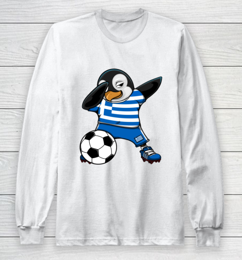 Dabbing Penguin Greece Soccer Fans Jersey Football Lovers Long Sleeve T-Shirt