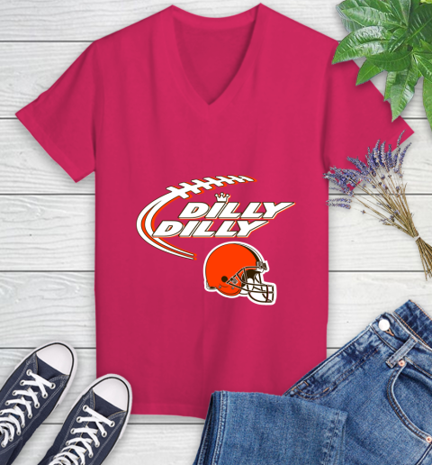 NFL Cleveland Browns Dilly Dilly Football Sports Women's V-Neck T-Shirt 9
