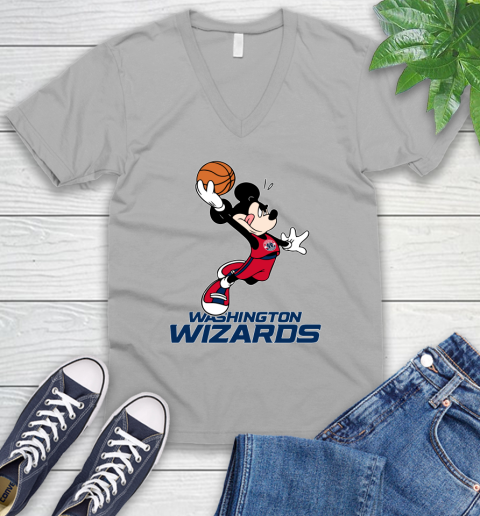 NBA Basketball Washington Wizards Cheerful Mickey Mouse Shirt V-Neck T-Shirt 4