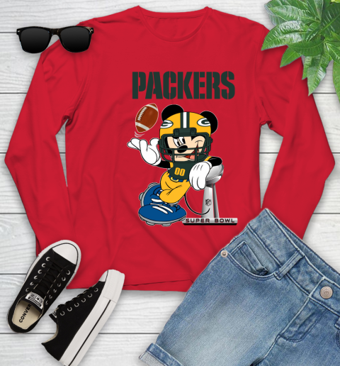 NFL Green Bay Packers Mickey Mouse Disney Super Bowl Football T Shirt Youth Long Sleeve 11